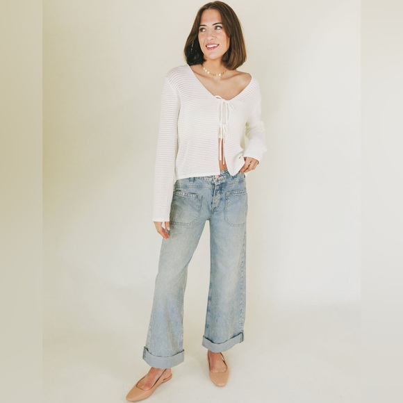 NWT Free People Palmer Wide Leg Cuffed Jeans Denim Sz 28 - Picture 2 of 14